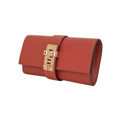 Medor 23 Clutch Bag Brique Tadelakt Leather with Gold Hardware