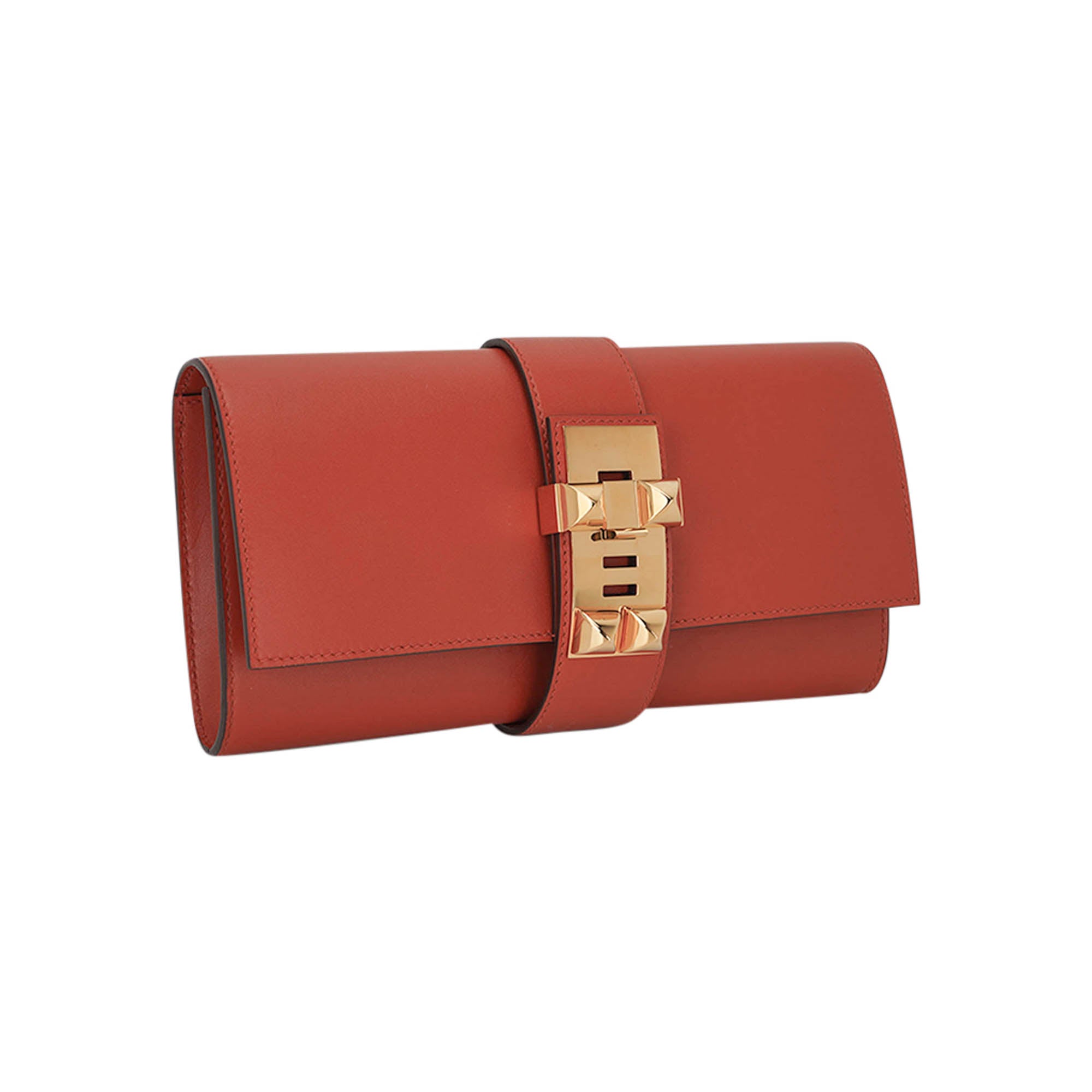 Medor 23 Clutch Bag Brique Tadelakt Leather with Gold Hardware