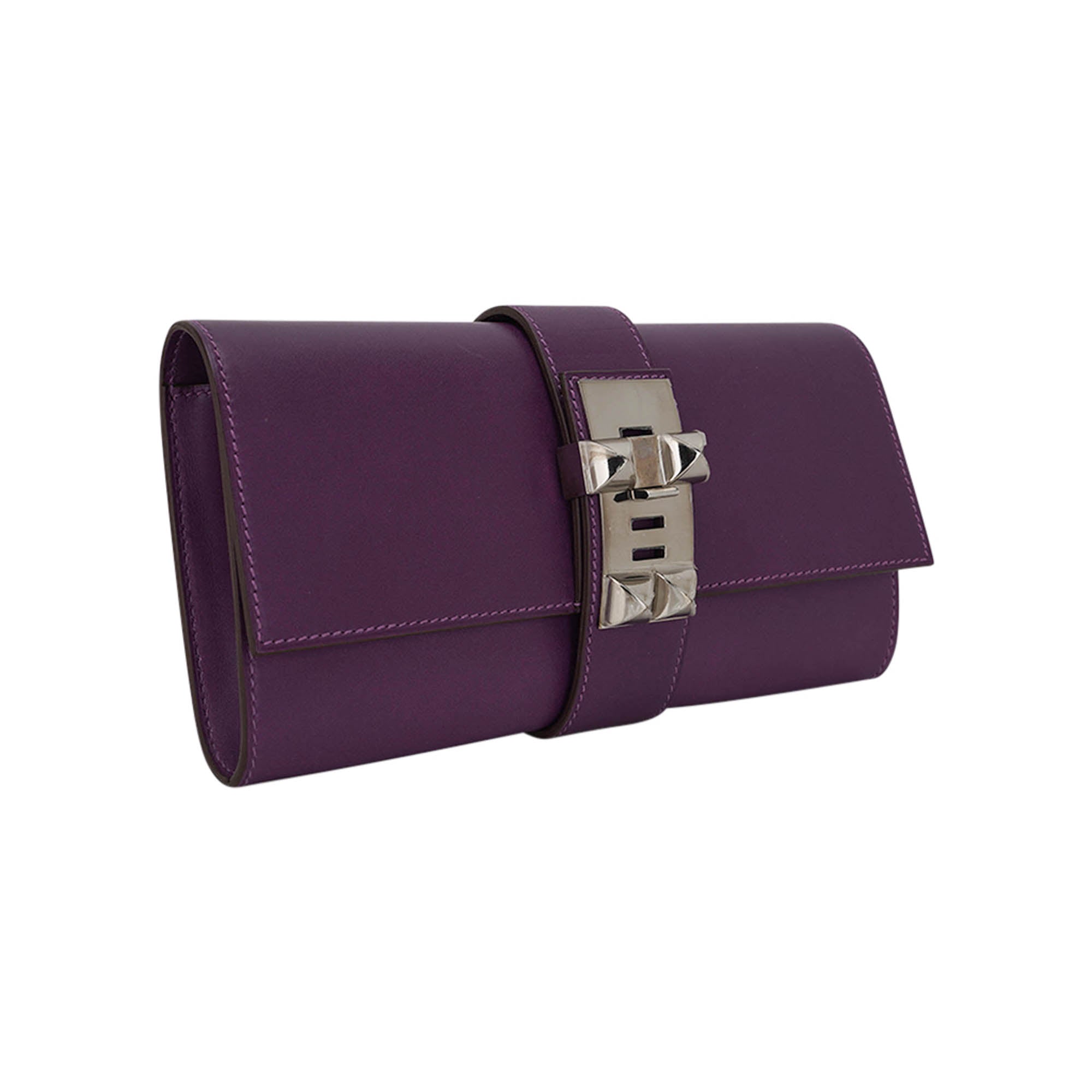 Medor 23 Clutch Bag Raisin Tadelakt Leather with Palladium Hardware
