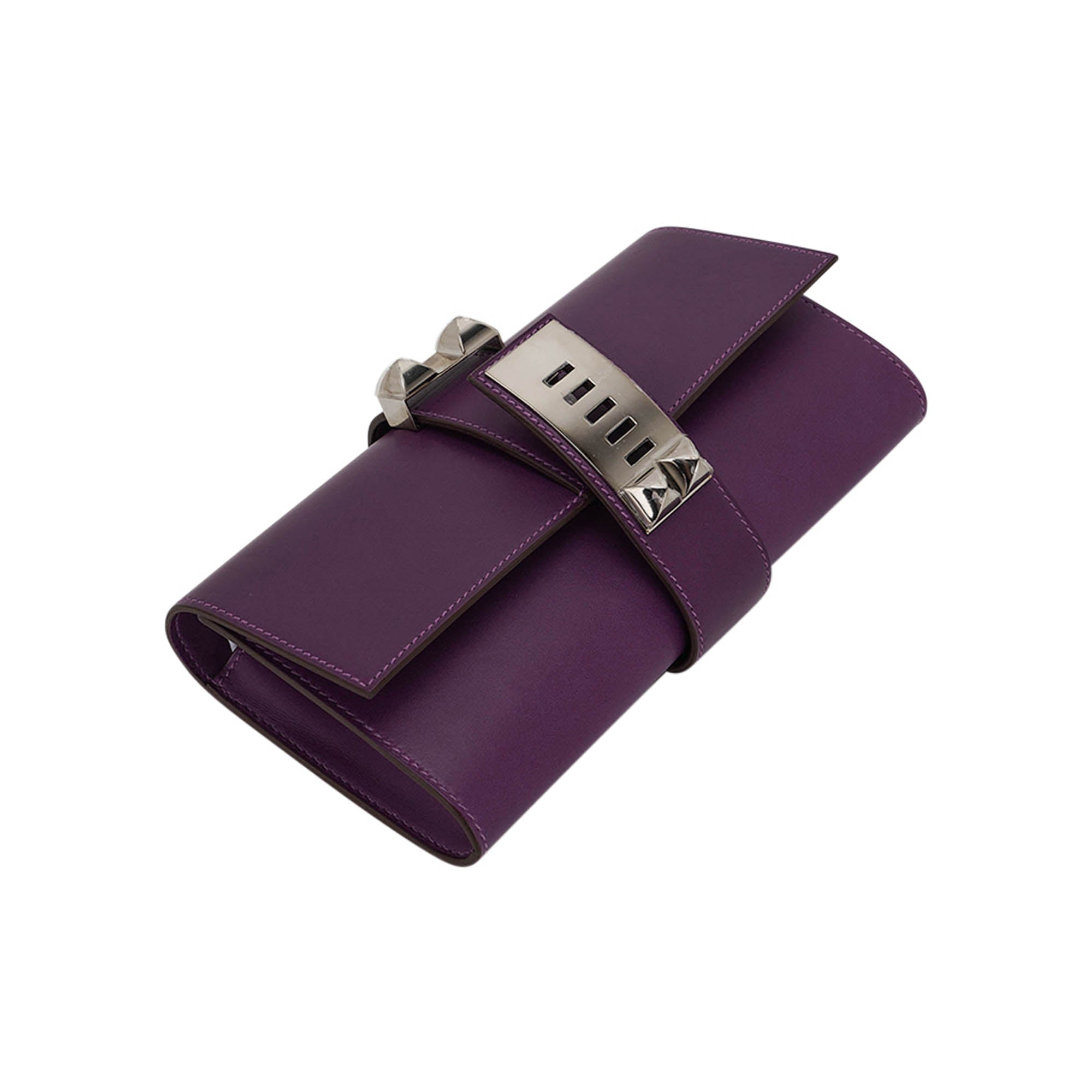 Medor 23 Clutch Bag Raisin Tadelakt Leather with Palladium Hardware