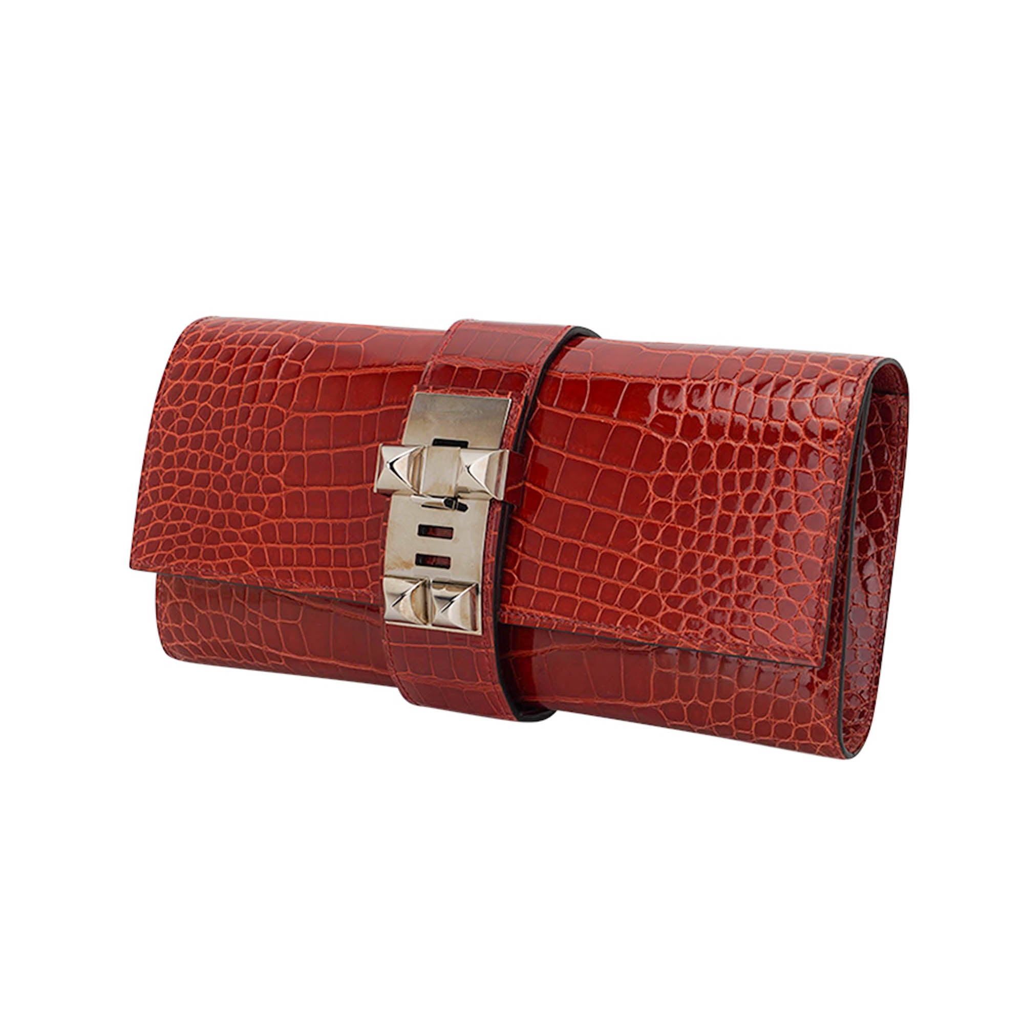 Medor 23 Clutch Bag Rouge H Alligator with Palladium Hardware