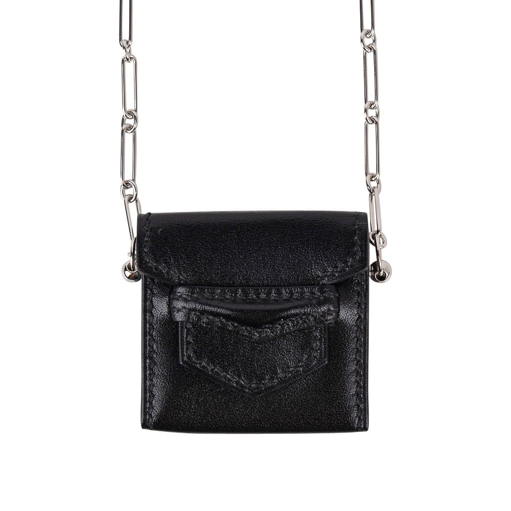 Micro Sac Limited Edition Noir 46 MM Noir Villandry Paper Clip Chain Bag Palladium Hardware