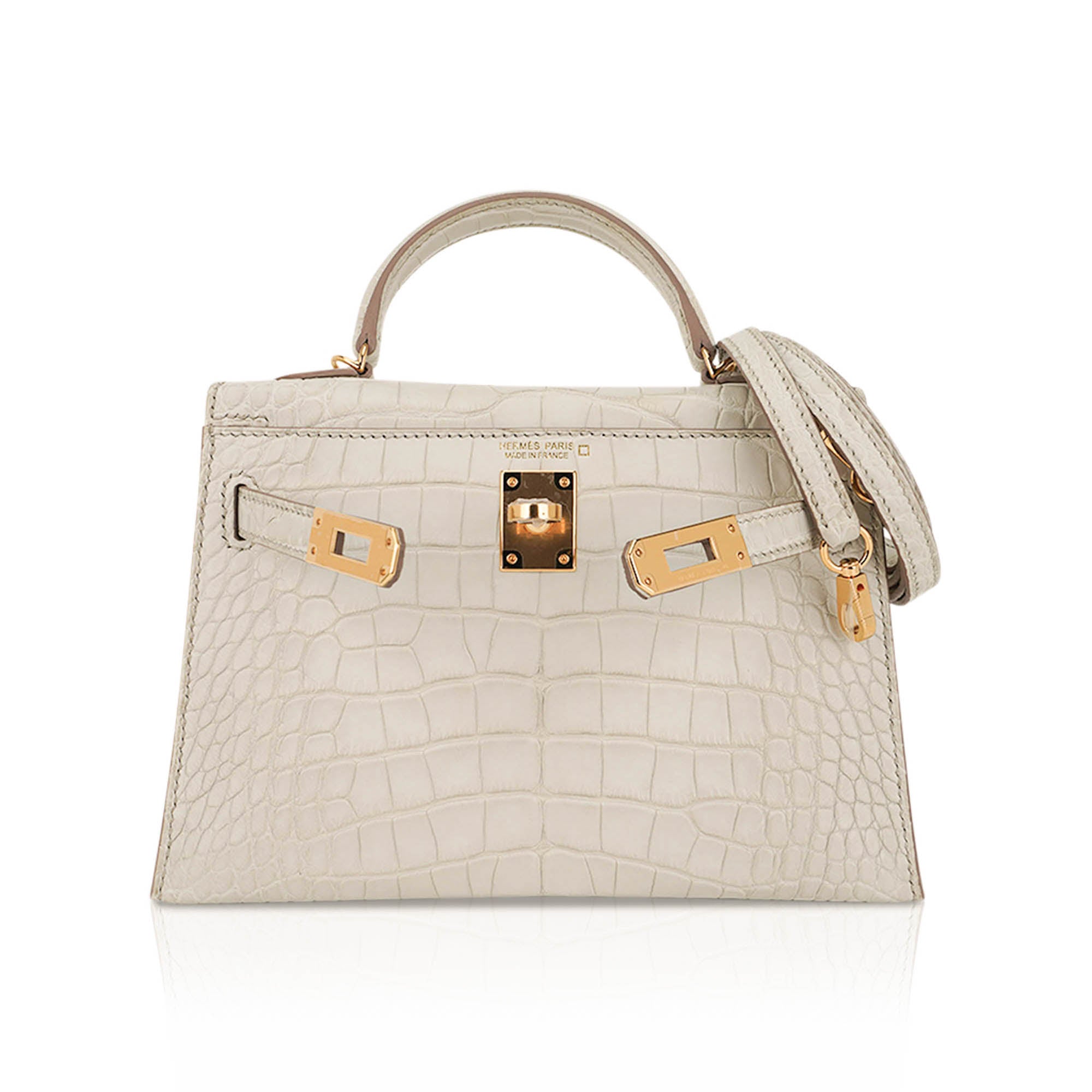 Limited Edition Mini Kelly 20 Sellier Beton Matte Alligator Bag with Gold Hardware
