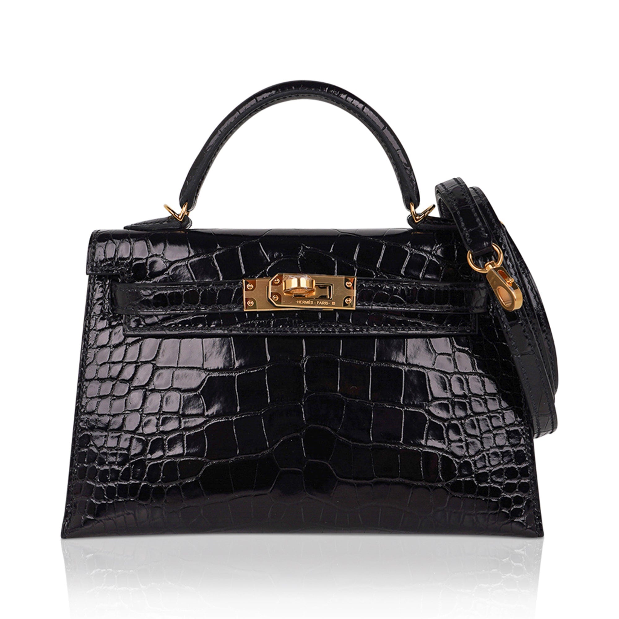 Kelly 20 Mini Sellier Bag Black Alligator Gold Hardware