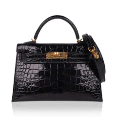 Kelly 20 Mini Sellier Bag Black Alligator Gold Hardware