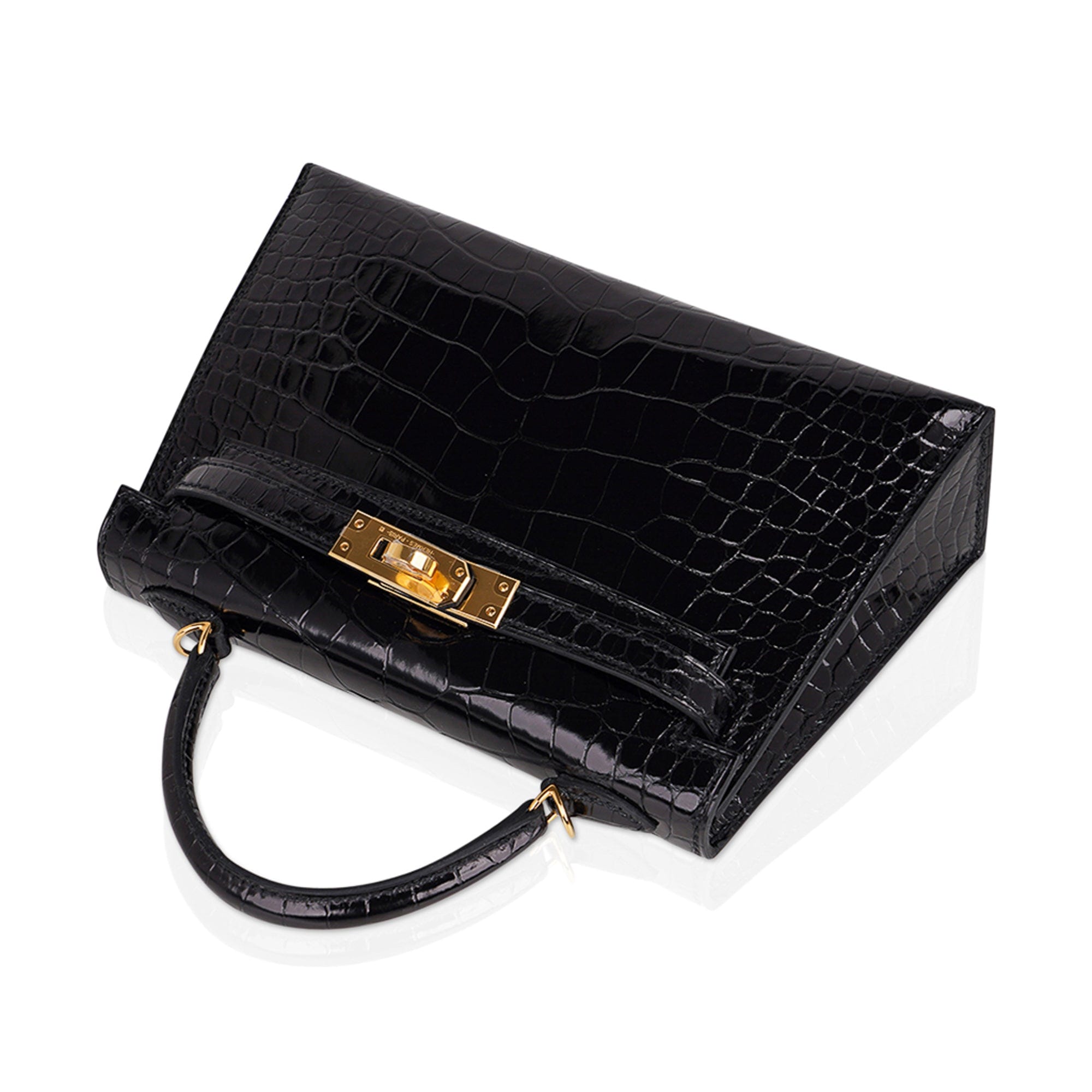 Kelly 20 Mini Sellier Bag Black Alligator Gold Hardware