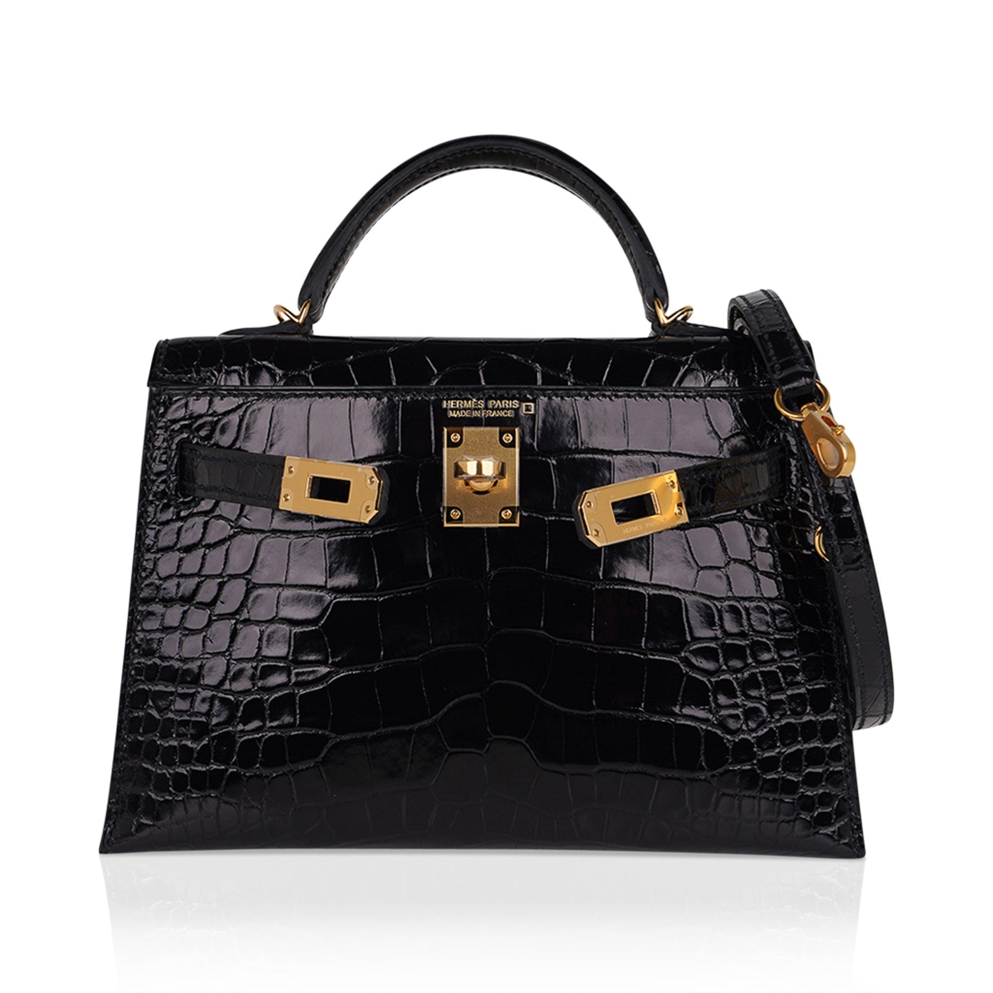 Kelly 20 Mini Sellier Bag Black Alligator Gold Hardware