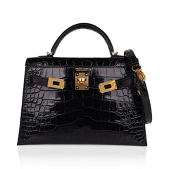 Kelly 20 Mini Sellier Bag Black Alligator Gold Hardware