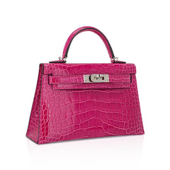 Limited Edition Mini Kelly 20 Sellier Rose Scheherazade Alligator Bag Palladium Hardware