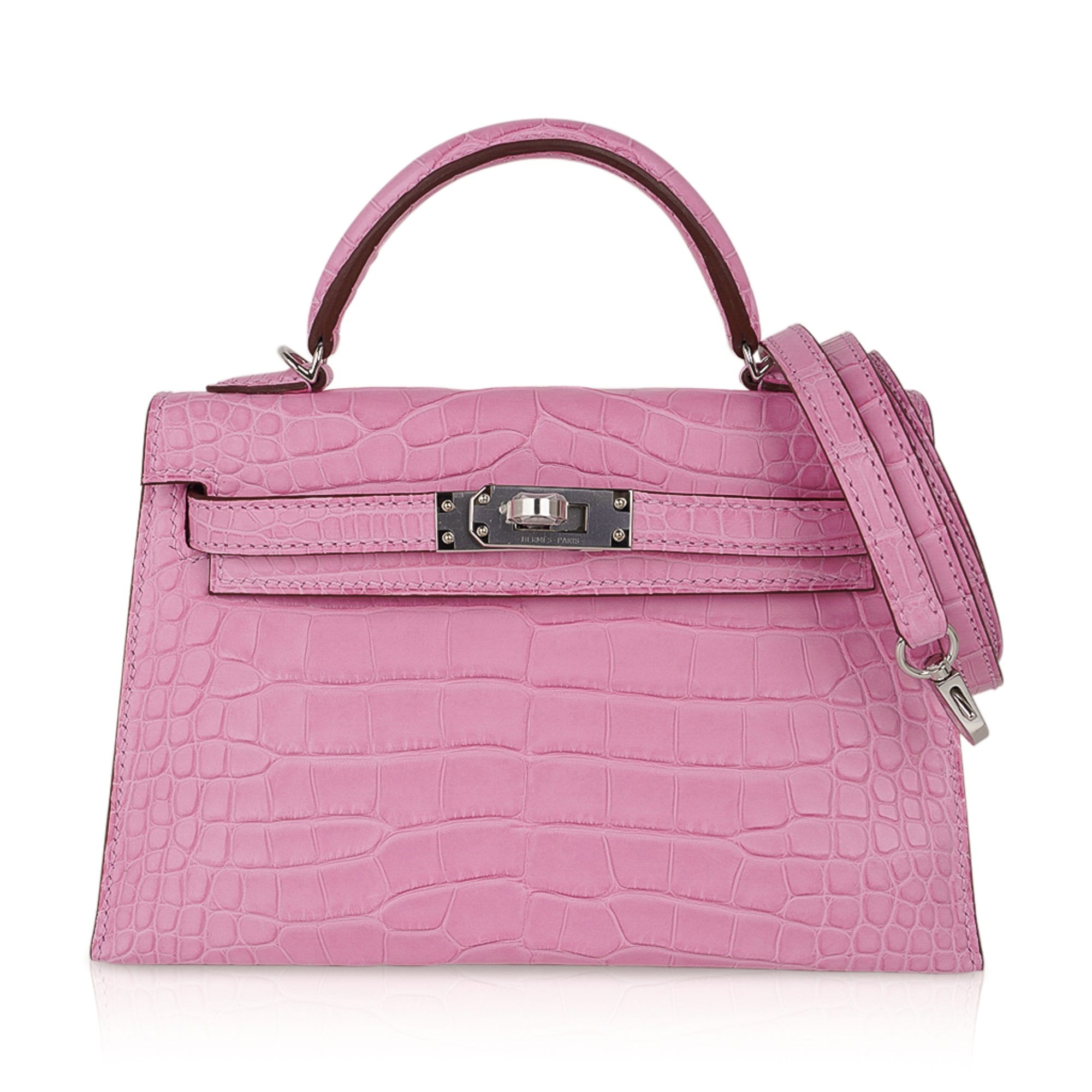 Kelly 20 Mini Sellier Bag 5P Pink Matte Alligator Palladium Limited Edition