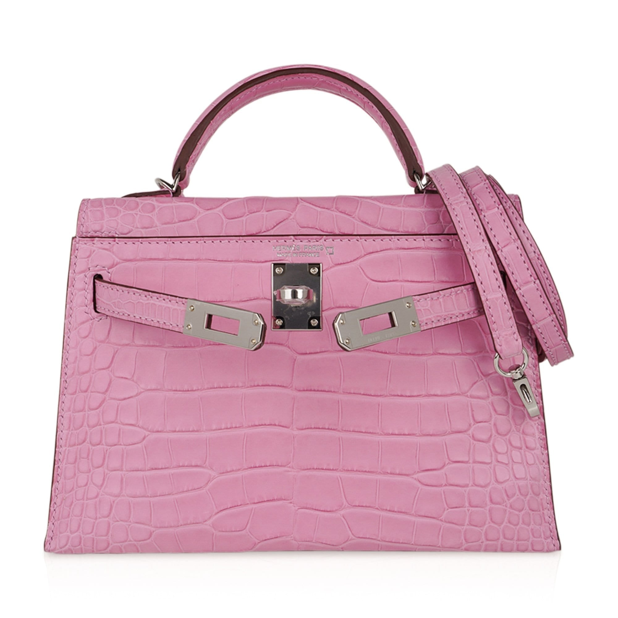 Kelly 20 Mini Sellier Bag 5P Pink Matte Alligator Palladium Limited Edition