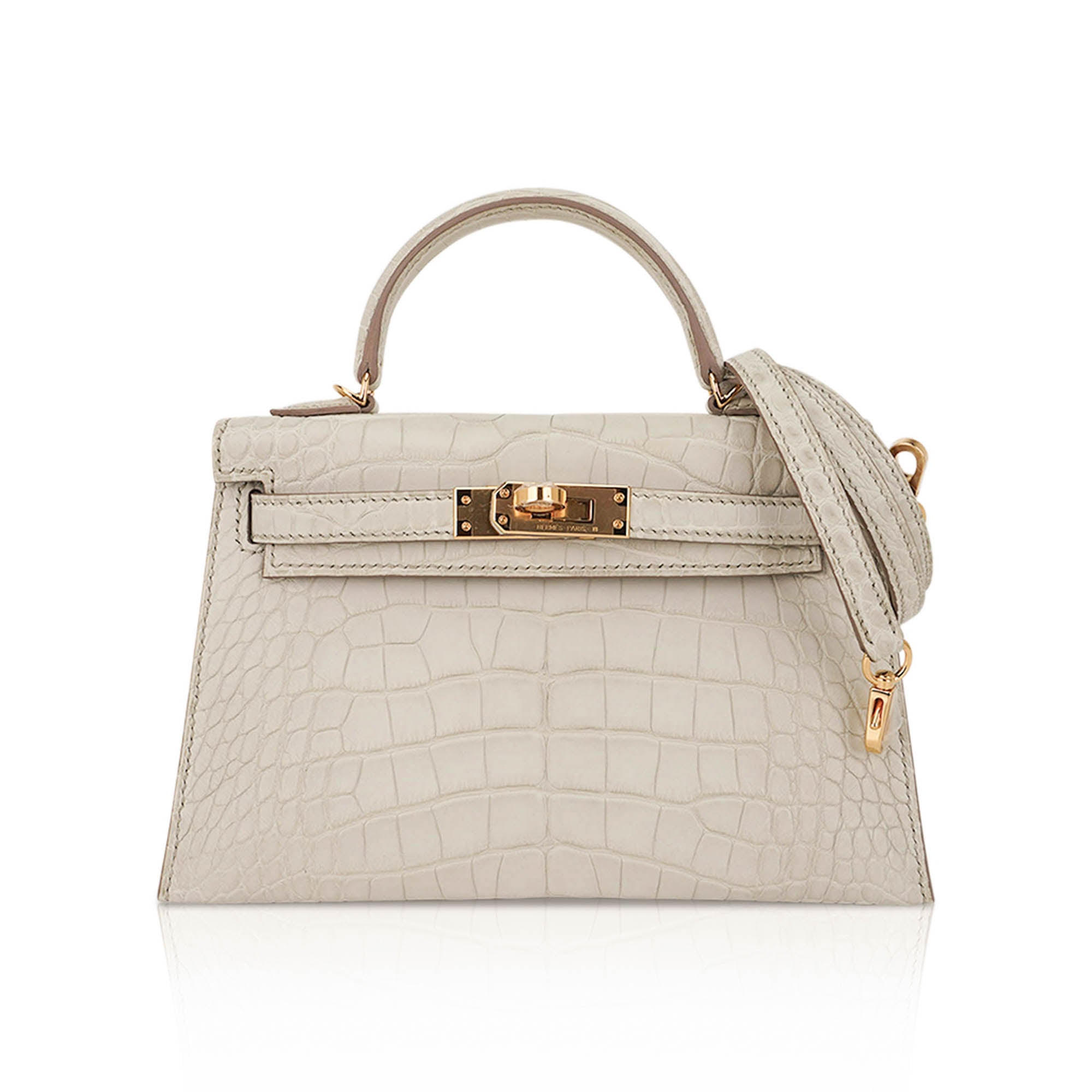 Limited Edition Mini Kelly 20 Sellier Beton Matte Alligator Bag with Gold Hardware