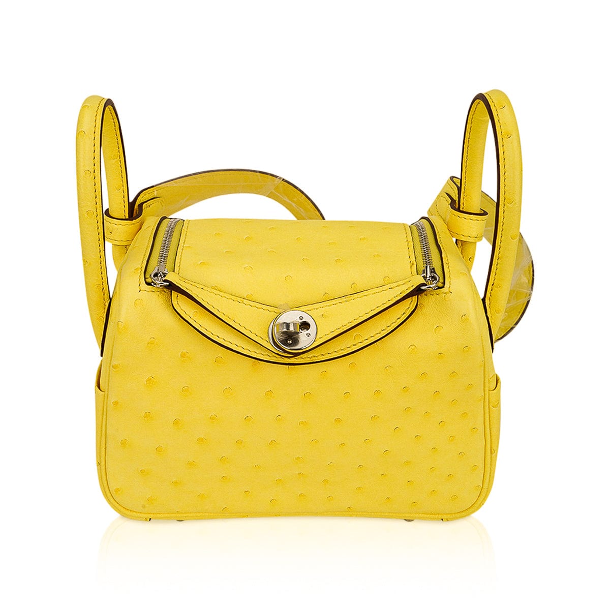 Mini Lindy 20 Bag Jaune Citron Ostrich Boreal with Palladium Hardware