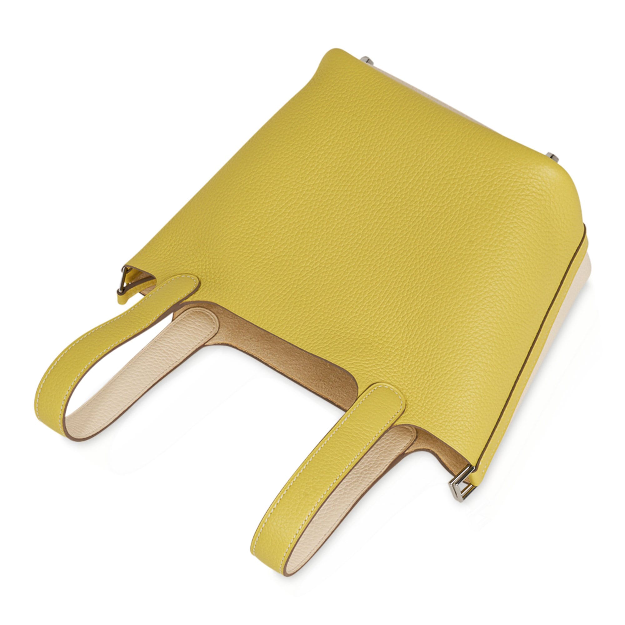 Picotin Lock 18 Casaque Bag Lime / Nata Bi-Color Tote Clemence Palladium