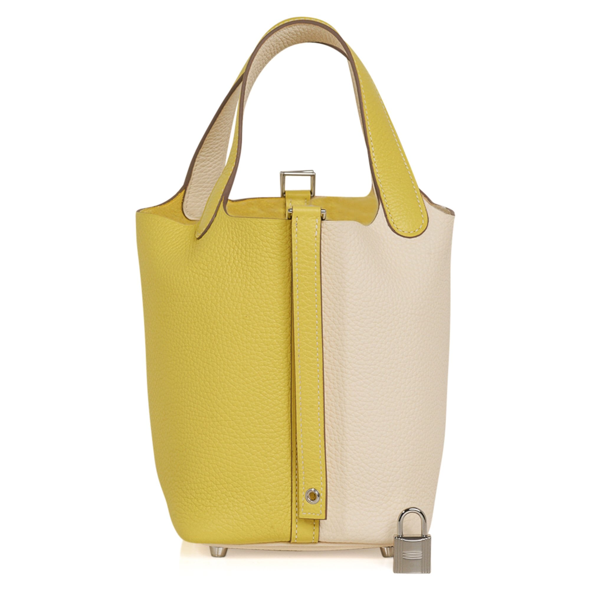 Picotin Lock 18 Casaque Bag Lime / Nata Bi-Color Tote Clemence Palladium
