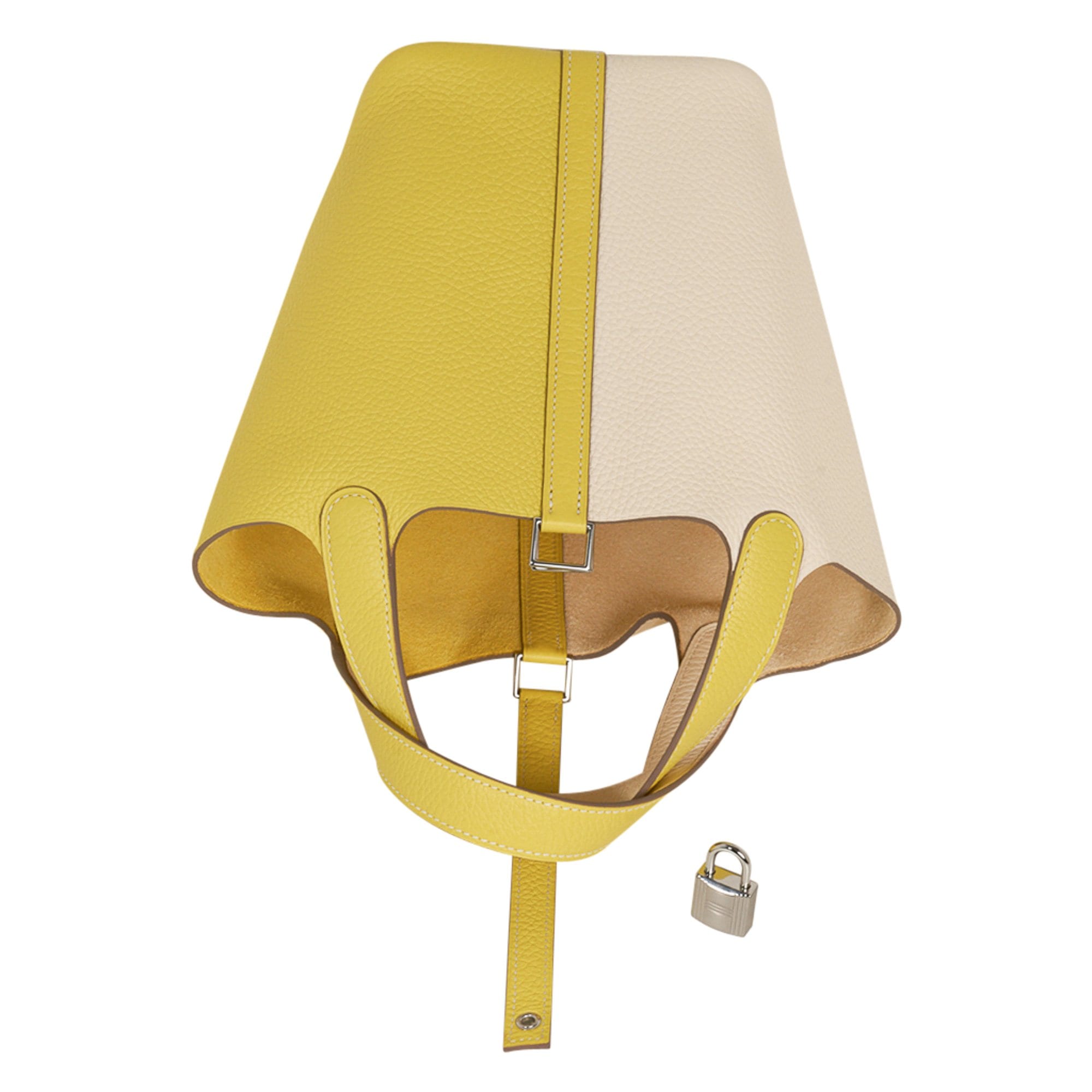 Picotin Lock 18 Casaque Bag Lime / Nata Bi-Color Tote Clemence Palladium