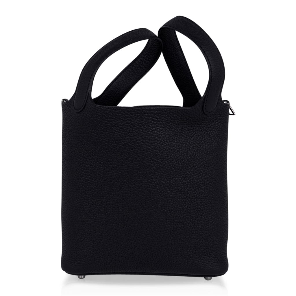 Picotin Lock 18 Bag Black Clemence Tote Palladium New