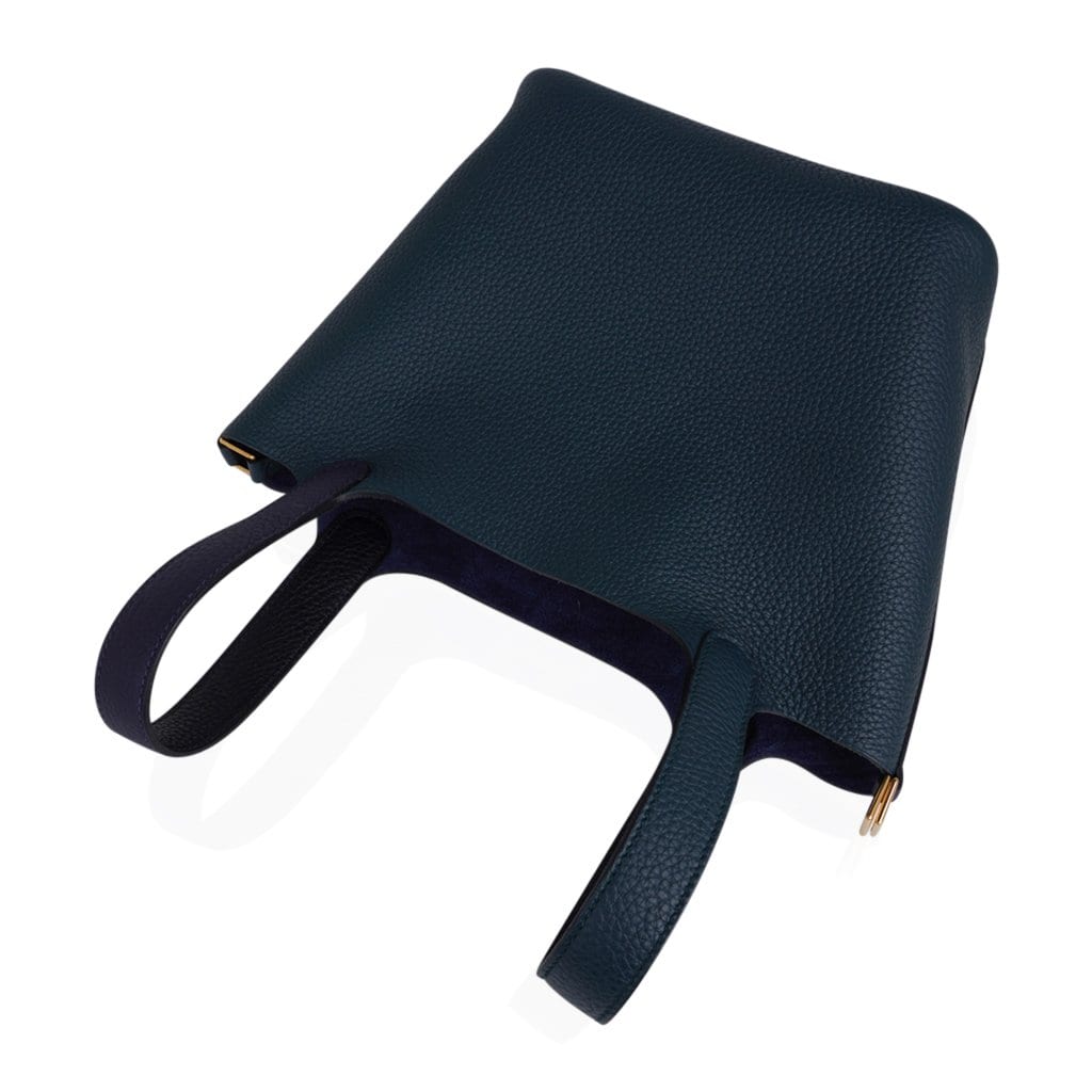 Picotin Lock 18 Bag Vert Cypress / Blue Nuit / Black Tote Clemence Gold