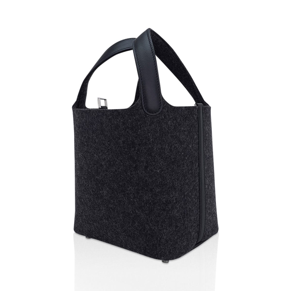 Picotin Lock Touch 18 Charcoal Gray Feutre with Swift Leather Tote Bag