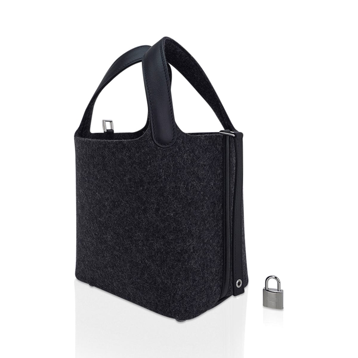 Picotin Lock Touch 18 Charcoal Gray Feutre with Swift Leather Tote Bag
