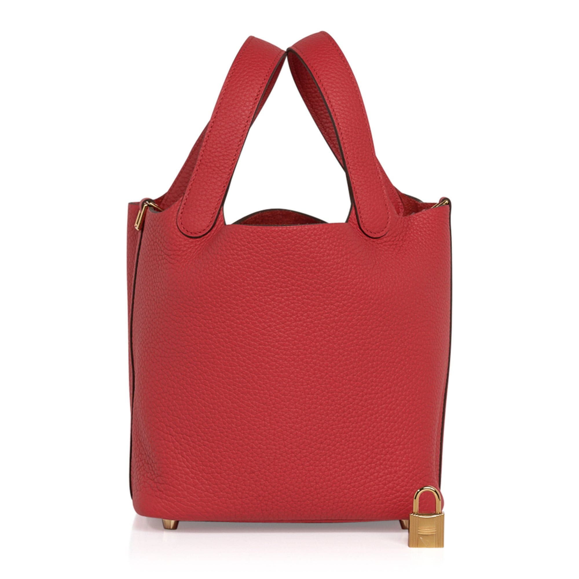 Picotin Lock 18 Bag Rouge Tomate Tote Clemence Gold Hardware