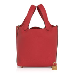 Picotin Lock 18 Bag Rouge Tomate Tote Clemence Gold Hardware