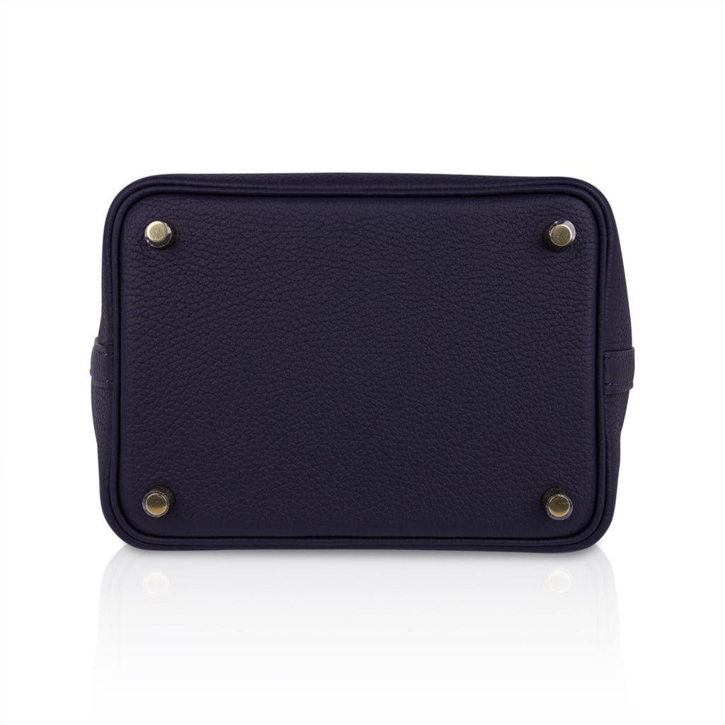 Picotin Lock 18 Blue Nuit Tote Bag Gold Hardware Clemence Leather
