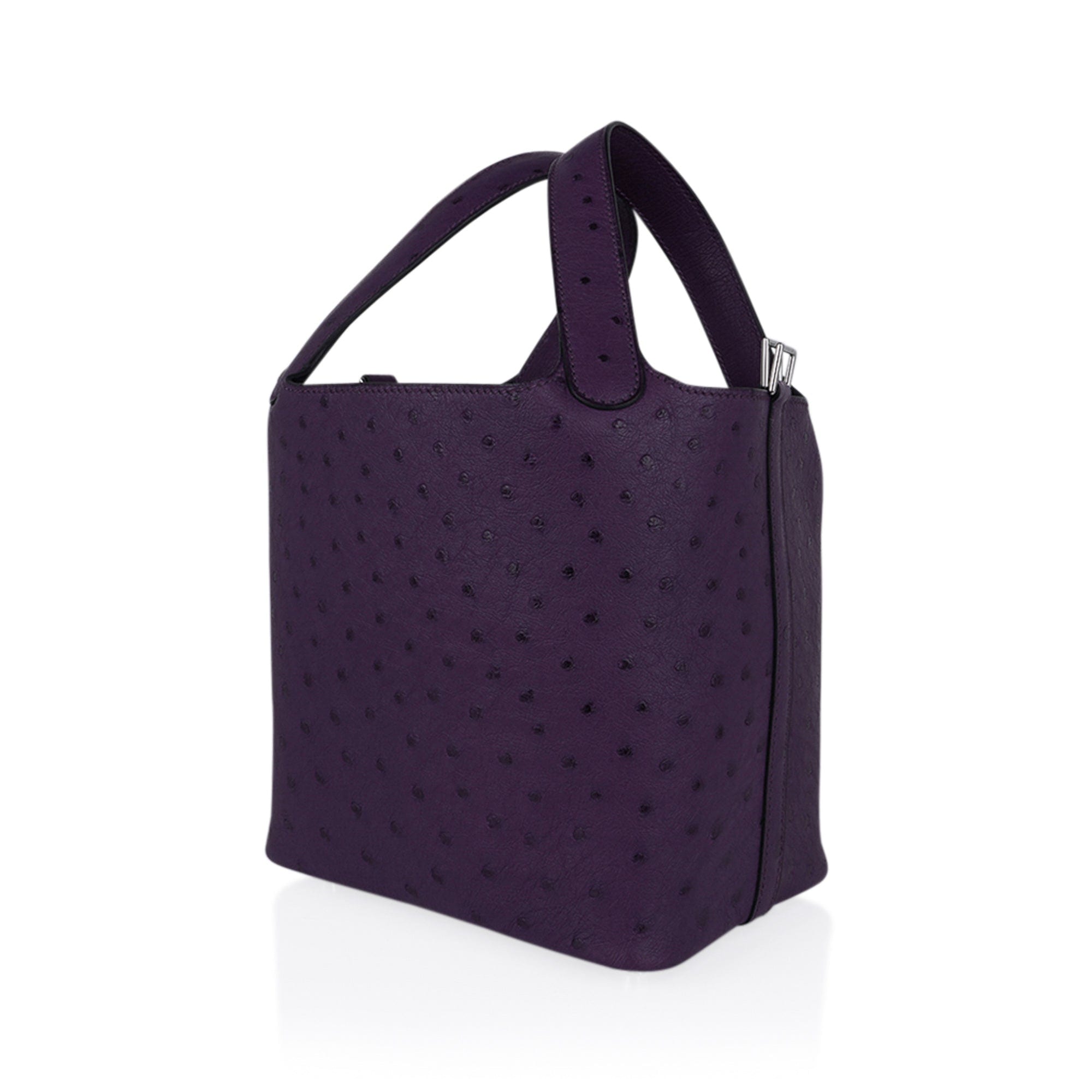 Picotin Lock 18 Bag Violine Ostrich Tote Palladium Hardware