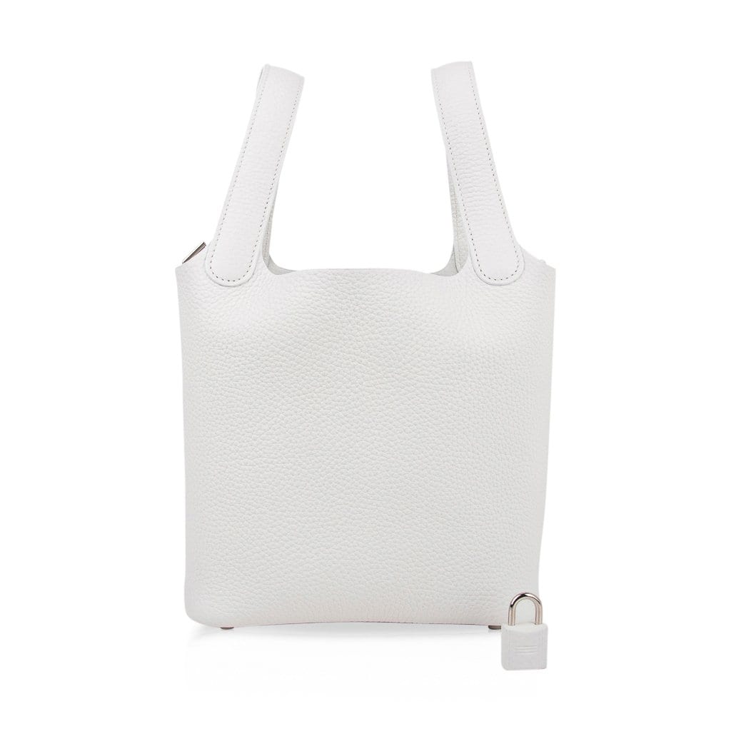 Picotin Lock 18 Bag White Tote Clemence Palladium Hardware