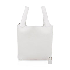 Picotin Lock 18 Bag White Tote Clemence Palladium Hardware