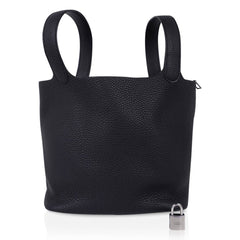 Picotin Lock 22 Bag Black Tote Clemence Palladium Hardware