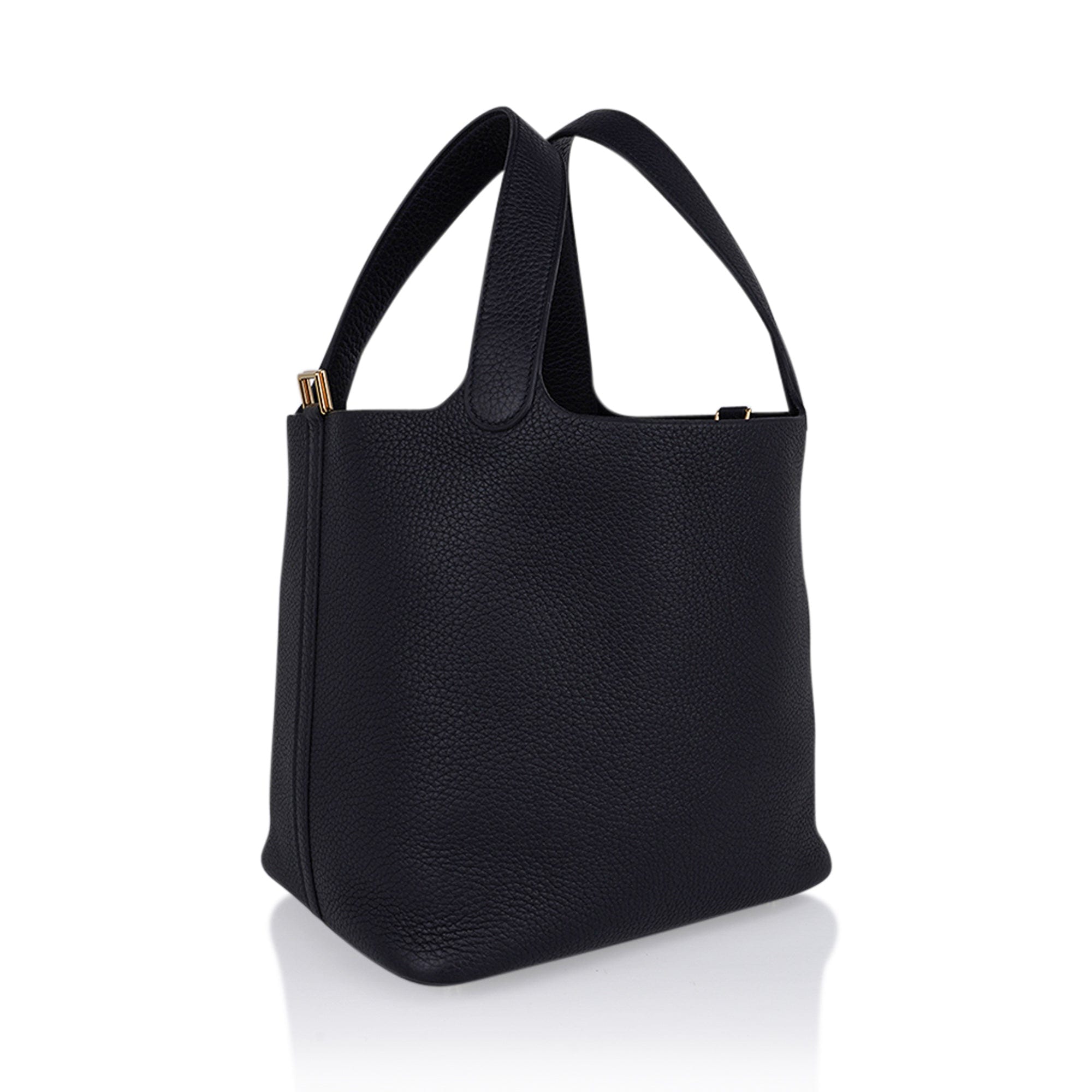 Picotin Lock 22 Bag Black Tote Clemence Gold Hardware