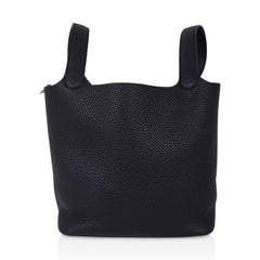 Picotin Lock 22 Bag Black Tote Clemence Palladium Hardware