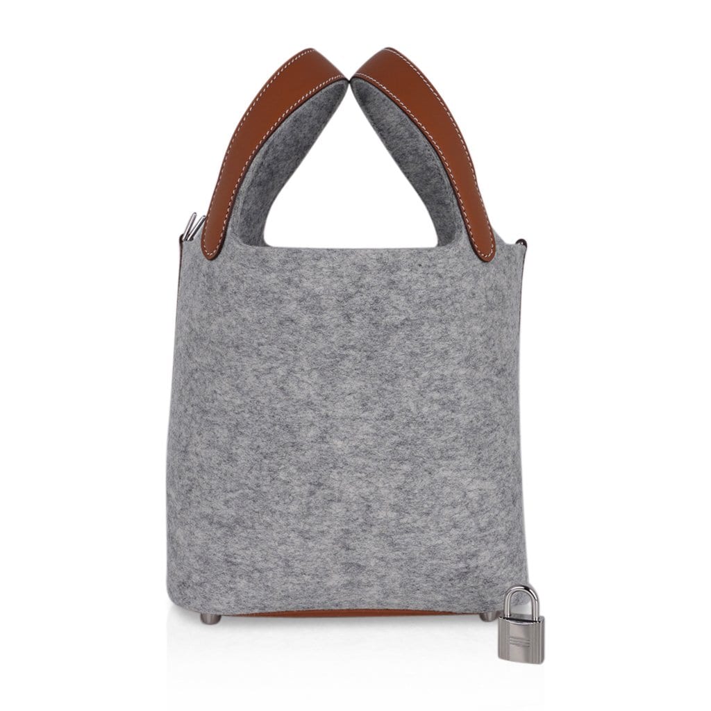 Picotin Lock Touch 18 Gray Feutre / Barenia Leather Tote Bag New w/Box