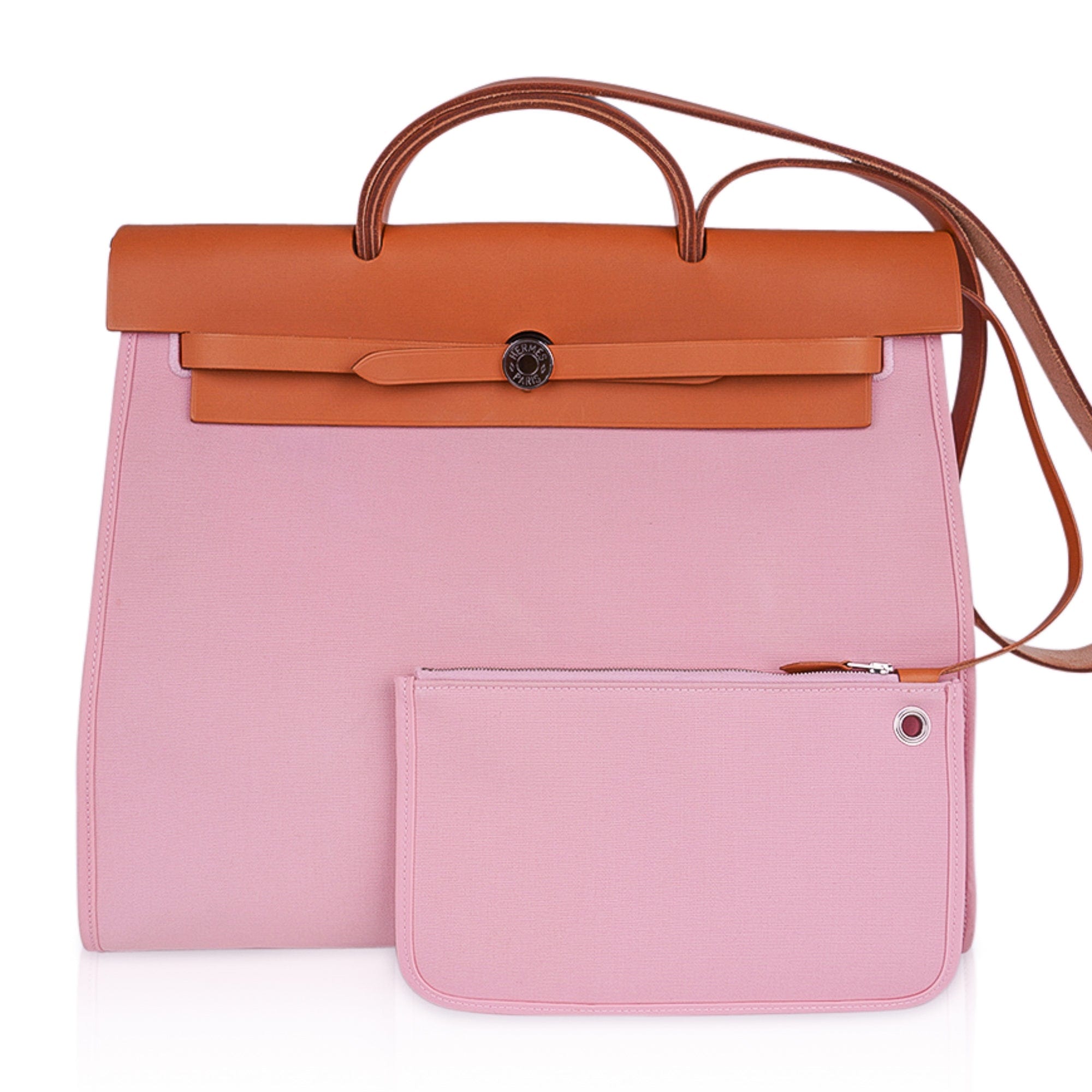 Herbag Zip 39 GM Bag Rose Sakura Canvas Vache Hunter Leather with Palladium Hardware