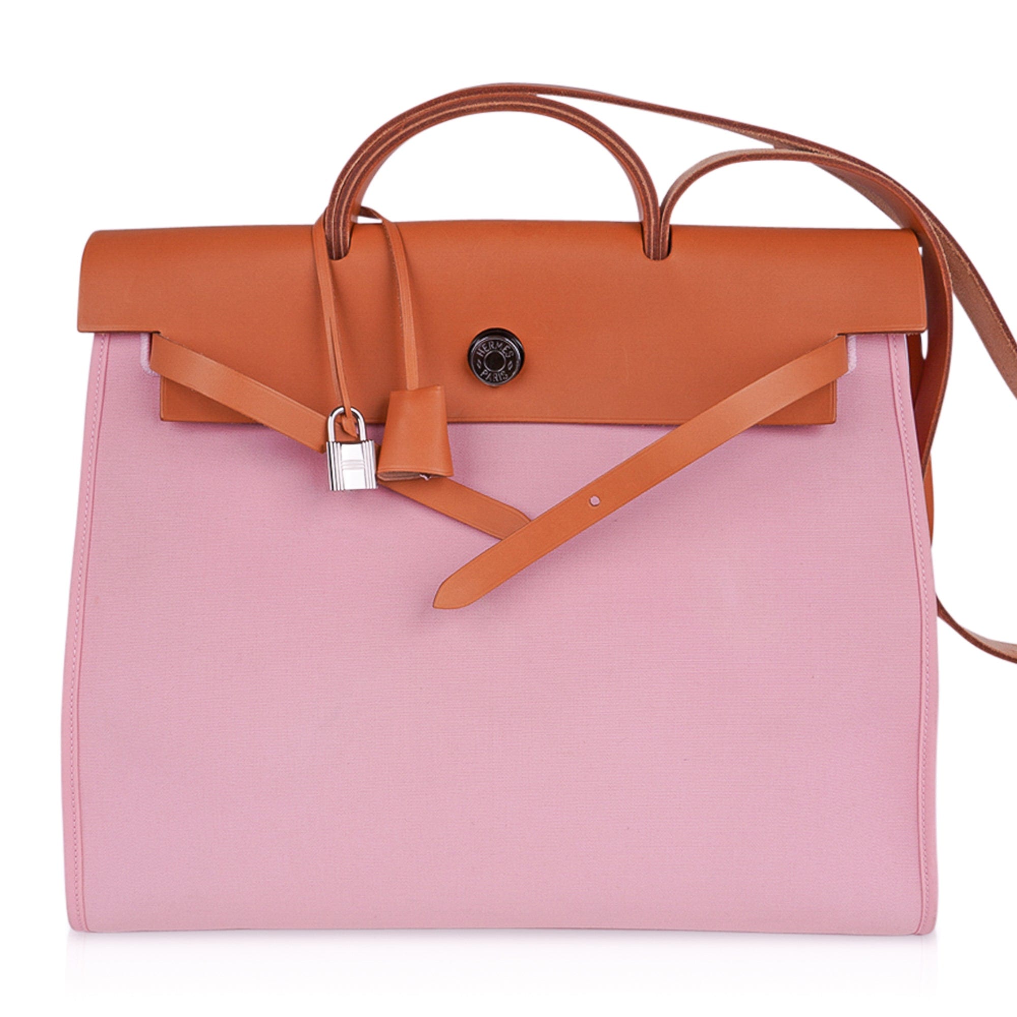 Herbag Zip 39 GM Bag Rose Sakura Canvas Vache Hunter Leather with Palladium Hardware
