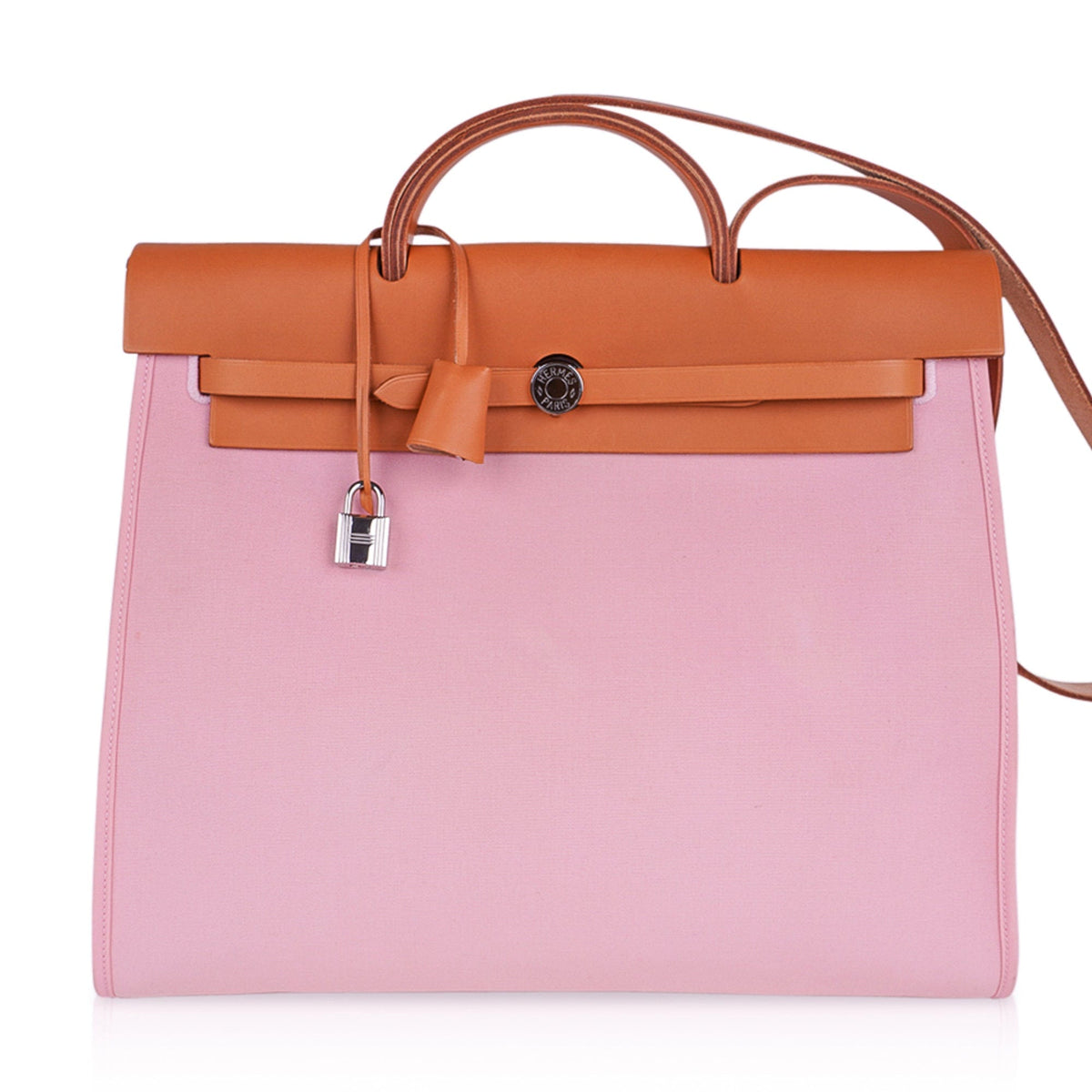 Herbag Zip 39 GM Bag Rose Sakura Canvas Vache Hunter Leather with Palladium Hardware