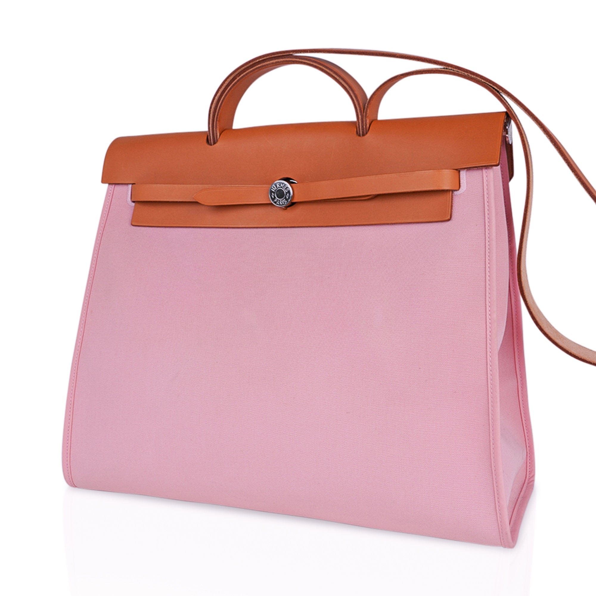Herbag Zip 39 GM Bag Rose Sakura Canvas Vache Hunter Leather with Palladium Hardware