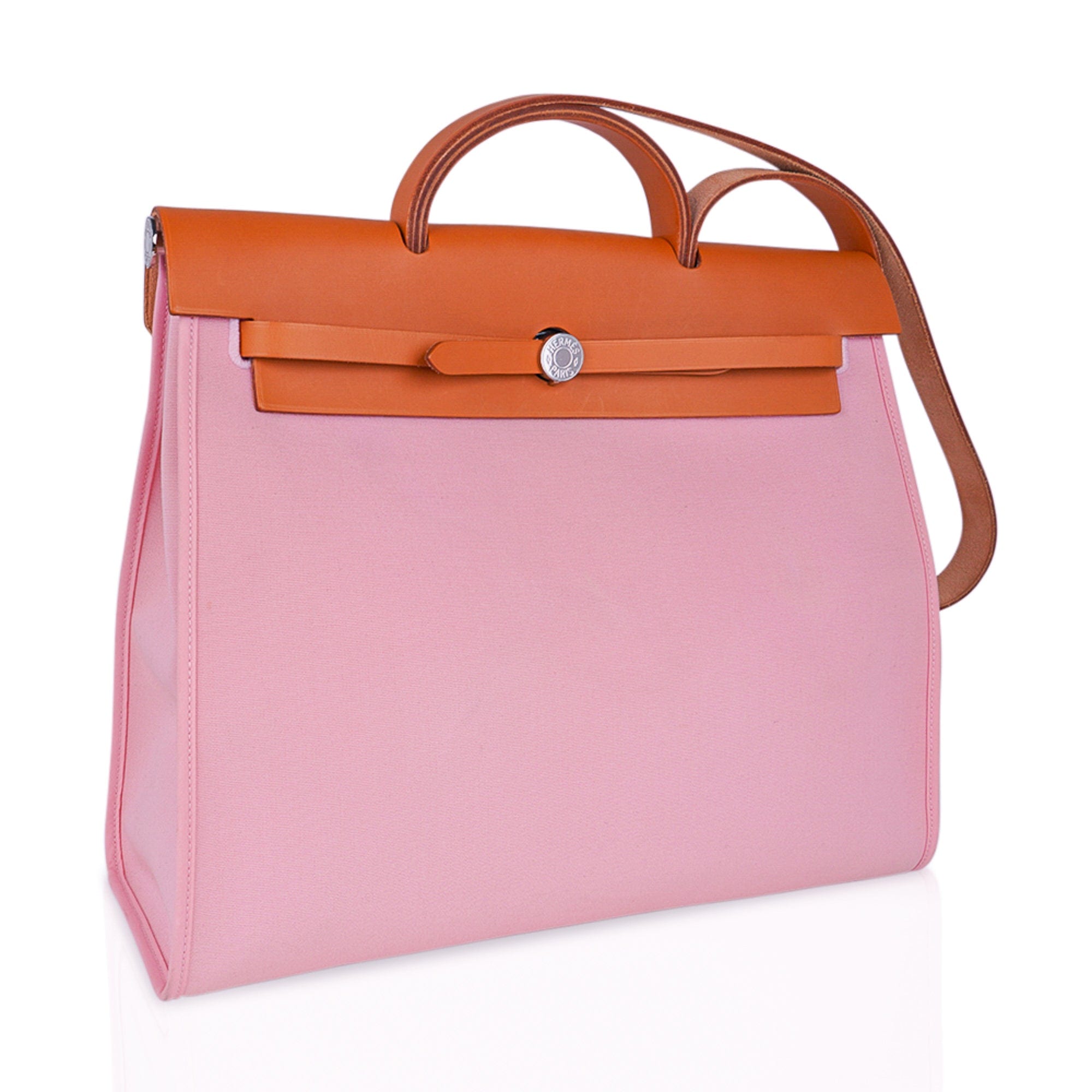 Herbag Zip 39 GM Bag Rose Sakura Canvas Vache Hunter Leather with Palladium Hardware