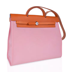 Herbag Zip 39 GM Bag Rose Sakura Canvas Vache Hunter Leather with Palladium Hardware