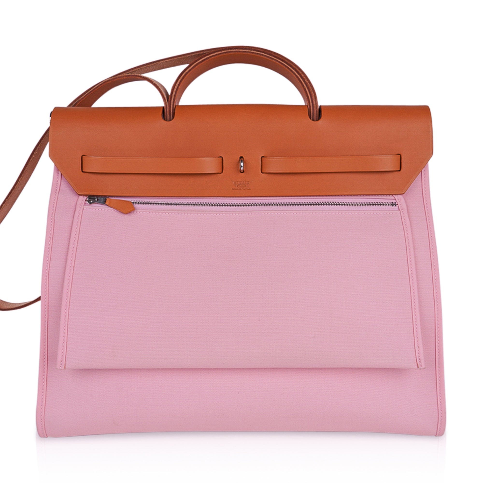 Herbag Zip 39 GM Bag Rose Sakura Canvas Vache Hunter Leather with Palladium Hardware