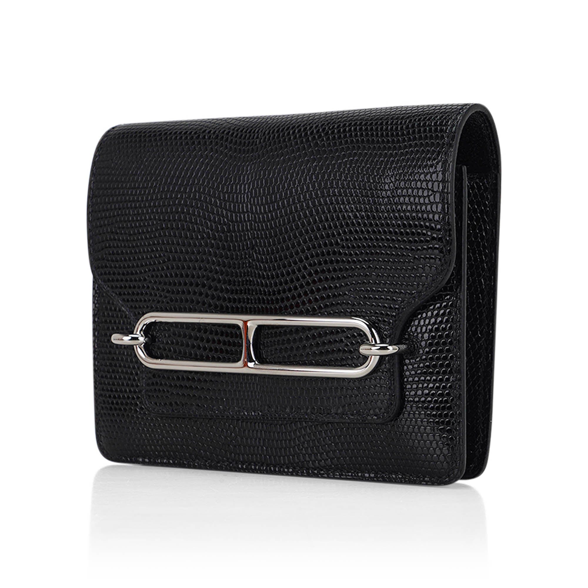 Roulis Slim Wallet Black Lizard with Palladium Hardware