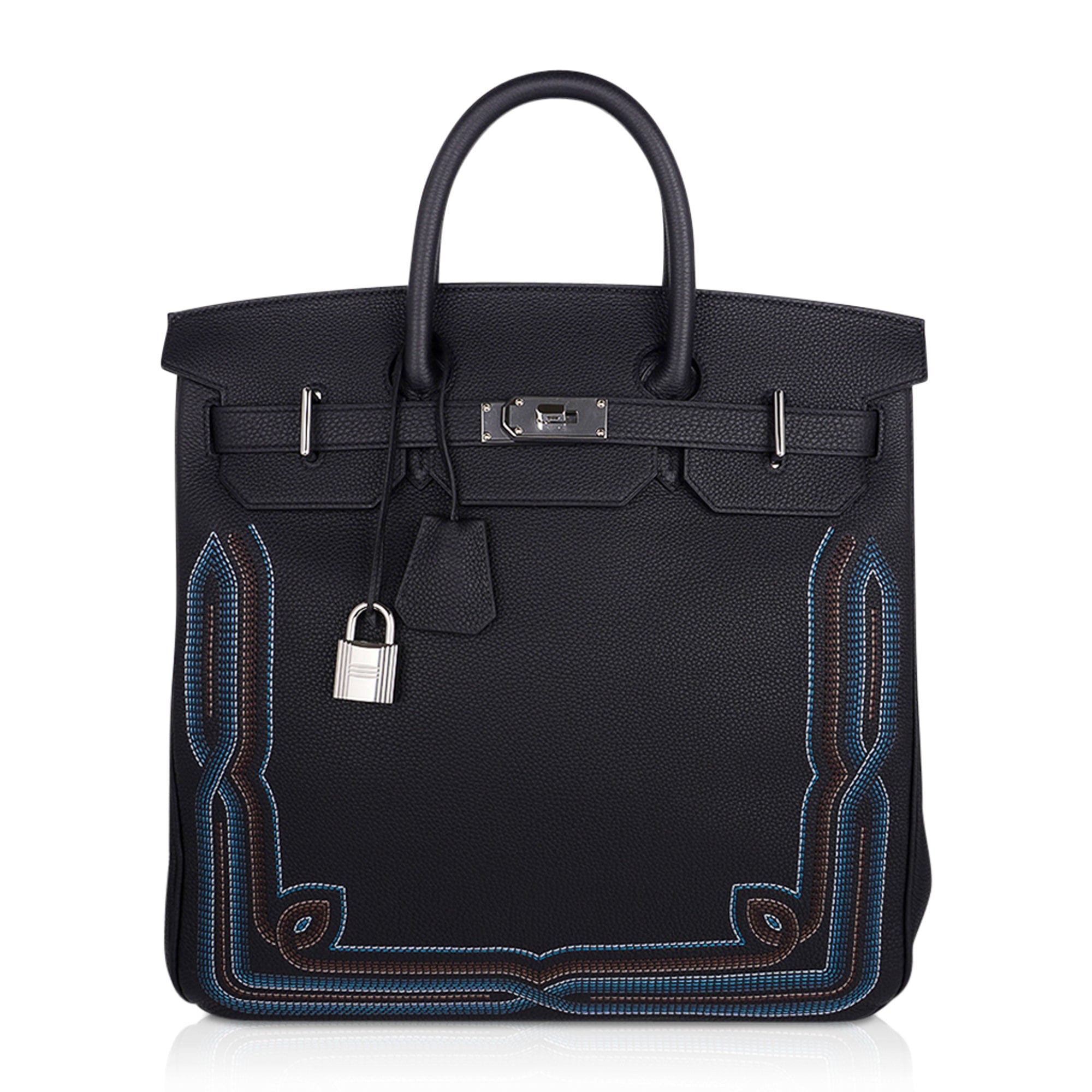 Limited Edition HAC Western Birkin 40 Bag Runway Embroidered Black Togo Leather with Palladium Hardware