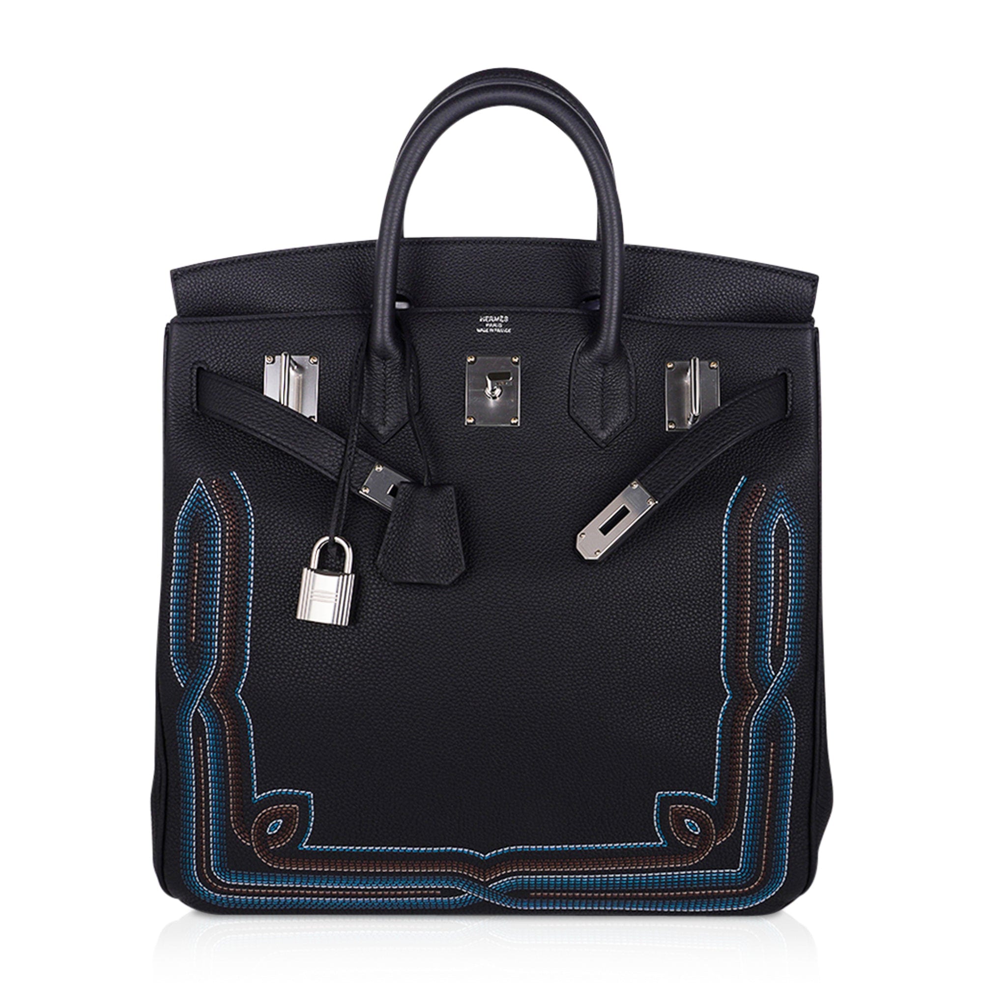 Limited Edition HAC Western Birkin 40 Bag Runway Embroidered Black Togo Leather with Palladium Hardware