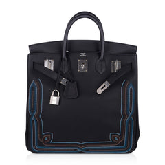 Limited Edition HAC Western Birkin 40 Bag Runway Embroidered Black Togo Leather with Palladium Hardware