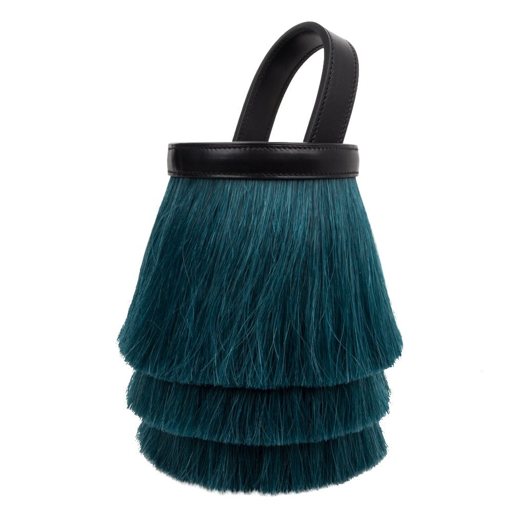 Toupet Bag Fringed Horse Hair Vert Fonce Black Evercalf