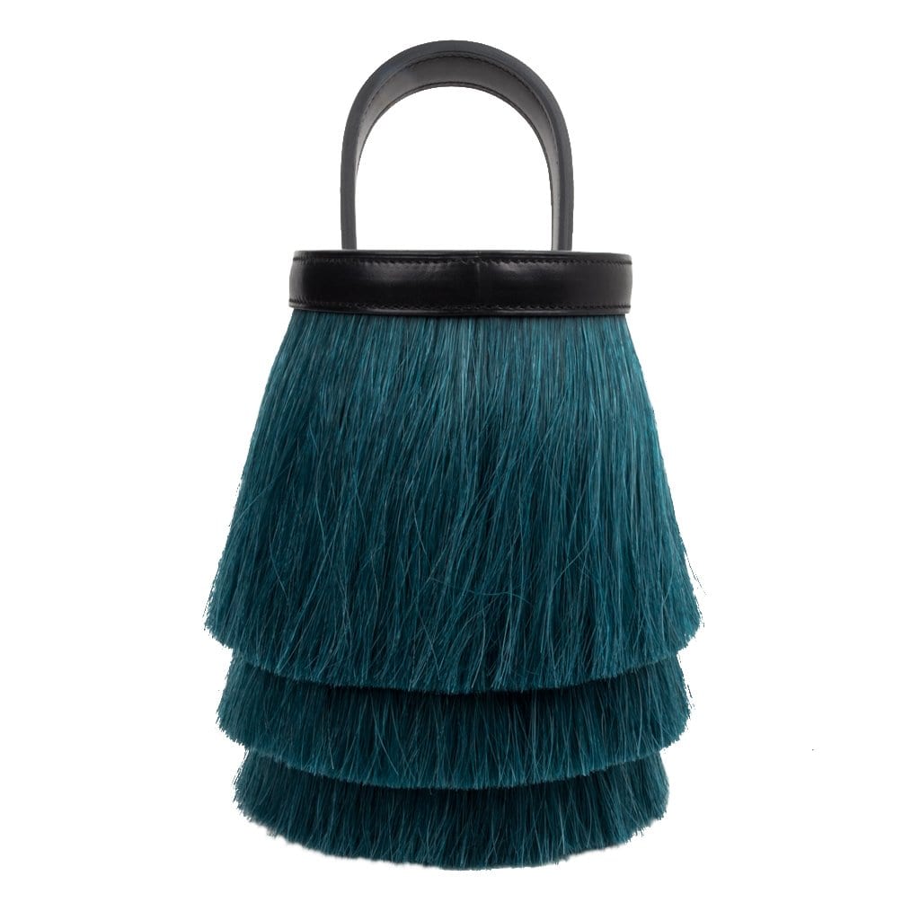 Toupet Bag Fringed Horse Hair Vert Fonce Black Evercalf