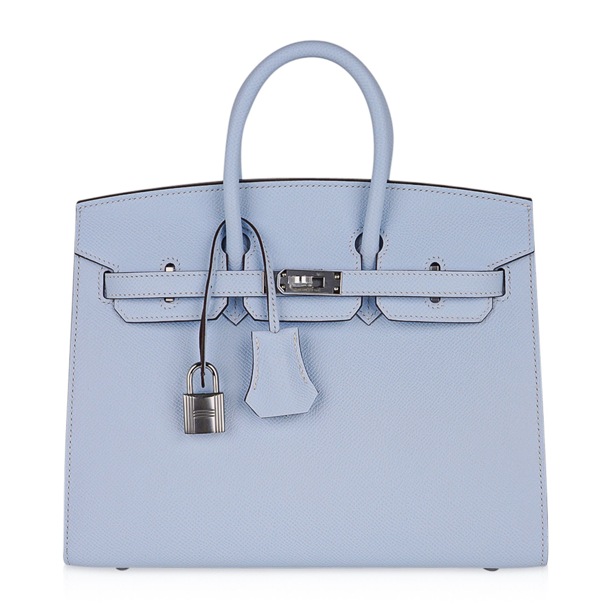 Birkin 25 Sellier Bag Blue Brume Epsom Palladium Hardware New