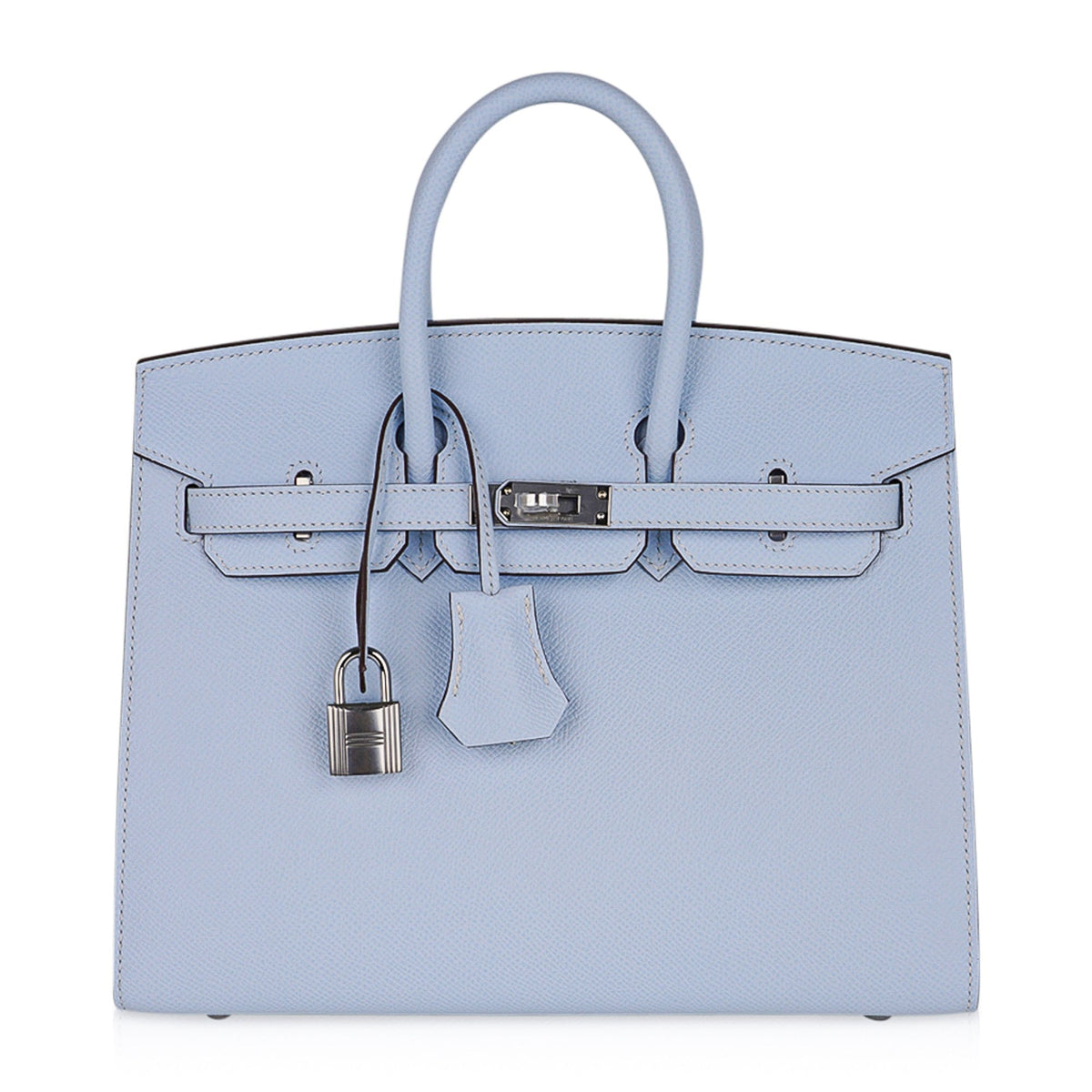 Birkin 25 Sellier Bag Blue Brume Epsom Palladium Hardware New