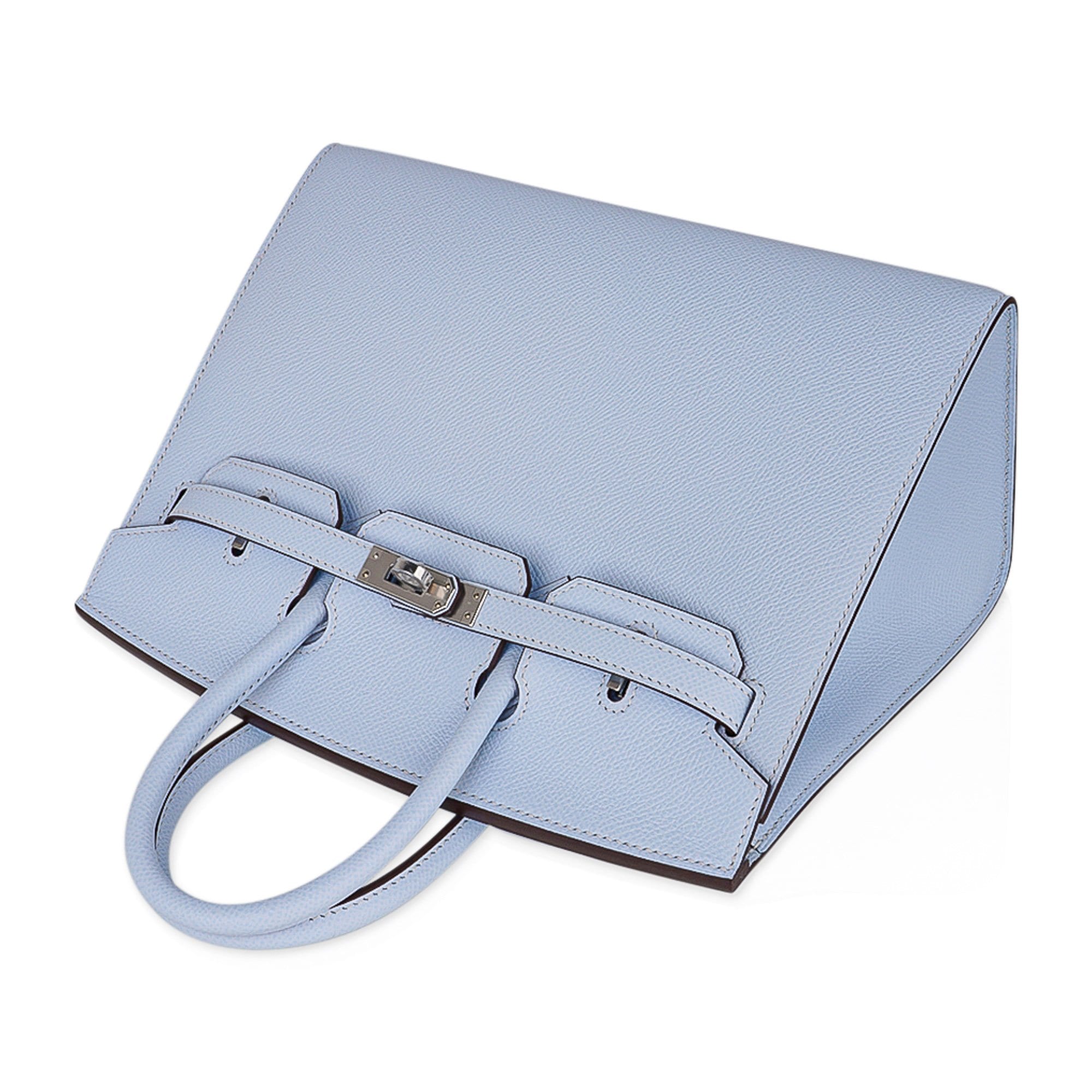 Birkin 25 Sellier Bag Blue Brume Epsom Palladium Hardware New